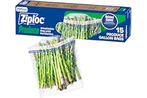 Ziploc Food Storage Produce Bags, Seal Top to Keep and Control Moisture, 15 Bags Total