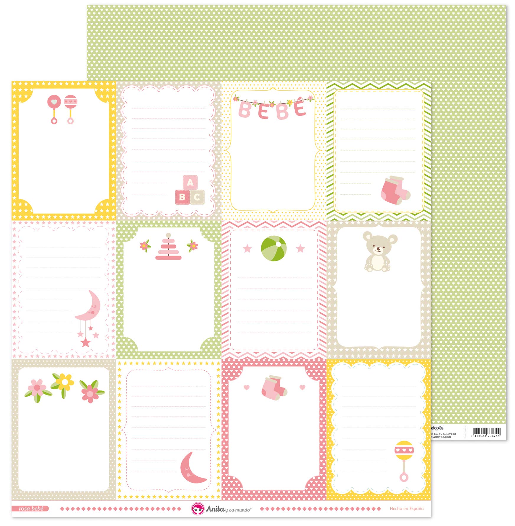 Anita and Su Mundo Pink Collection Baby Scrapbooking Papers, Paper, 12 x 12 Inches