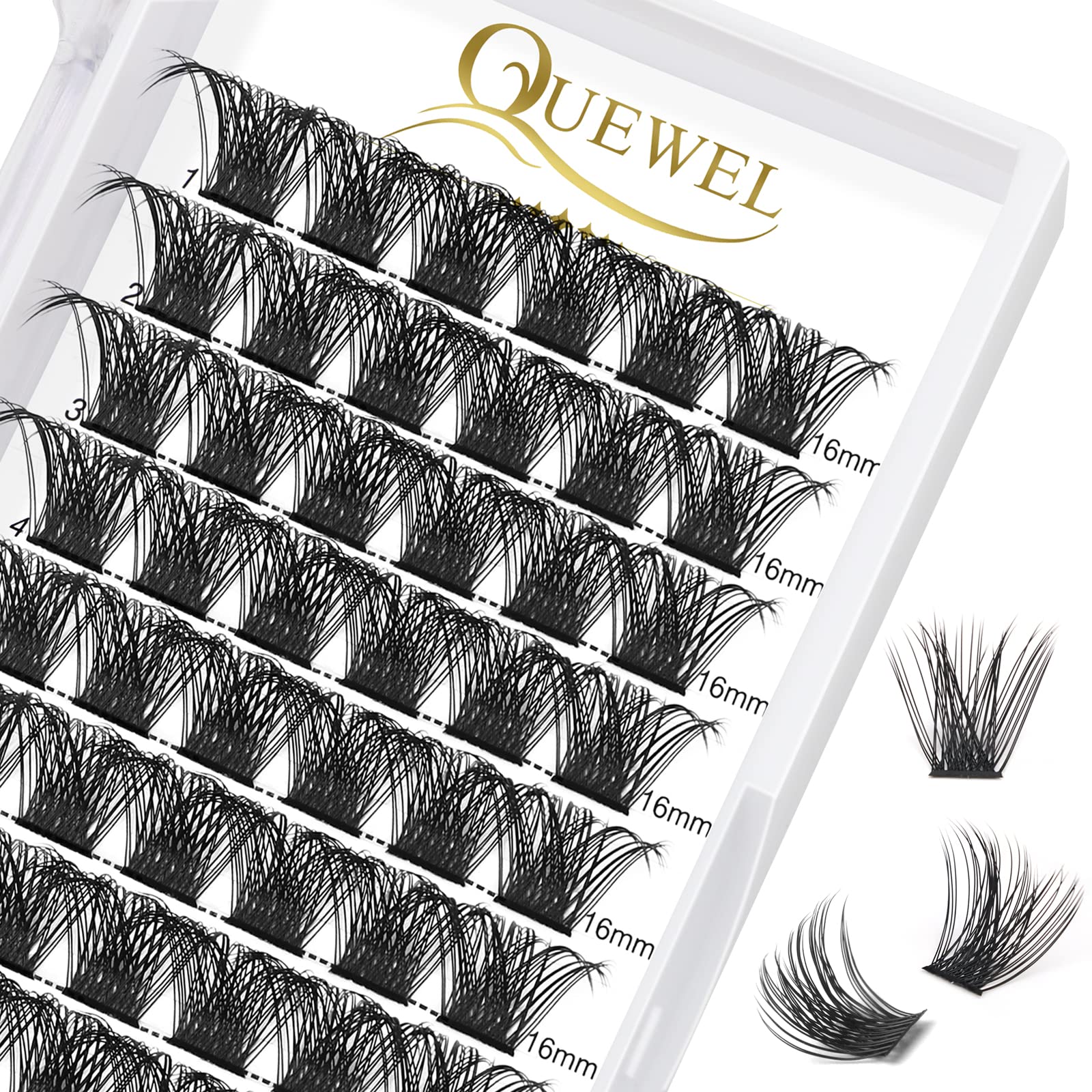 QUEWEL Cluster Lashes 72 Pcs Individual Lashes Wide Stem C/D Curl 8-16mm Length DIY Eyelash Extension False Lashes Individual Natural&Mega Styles Soft for Personal Makeup Use at Home (Mega-D-16) — image 1