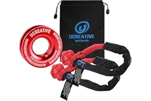 Ucreative Red Recovery Ring and 2PCS Red Soft Shackle (1/2 Inch x 22 Inch) kit for Synthetic Winch Rope for ATV UTV SUV Truck Off-Road Vehicle Recovery