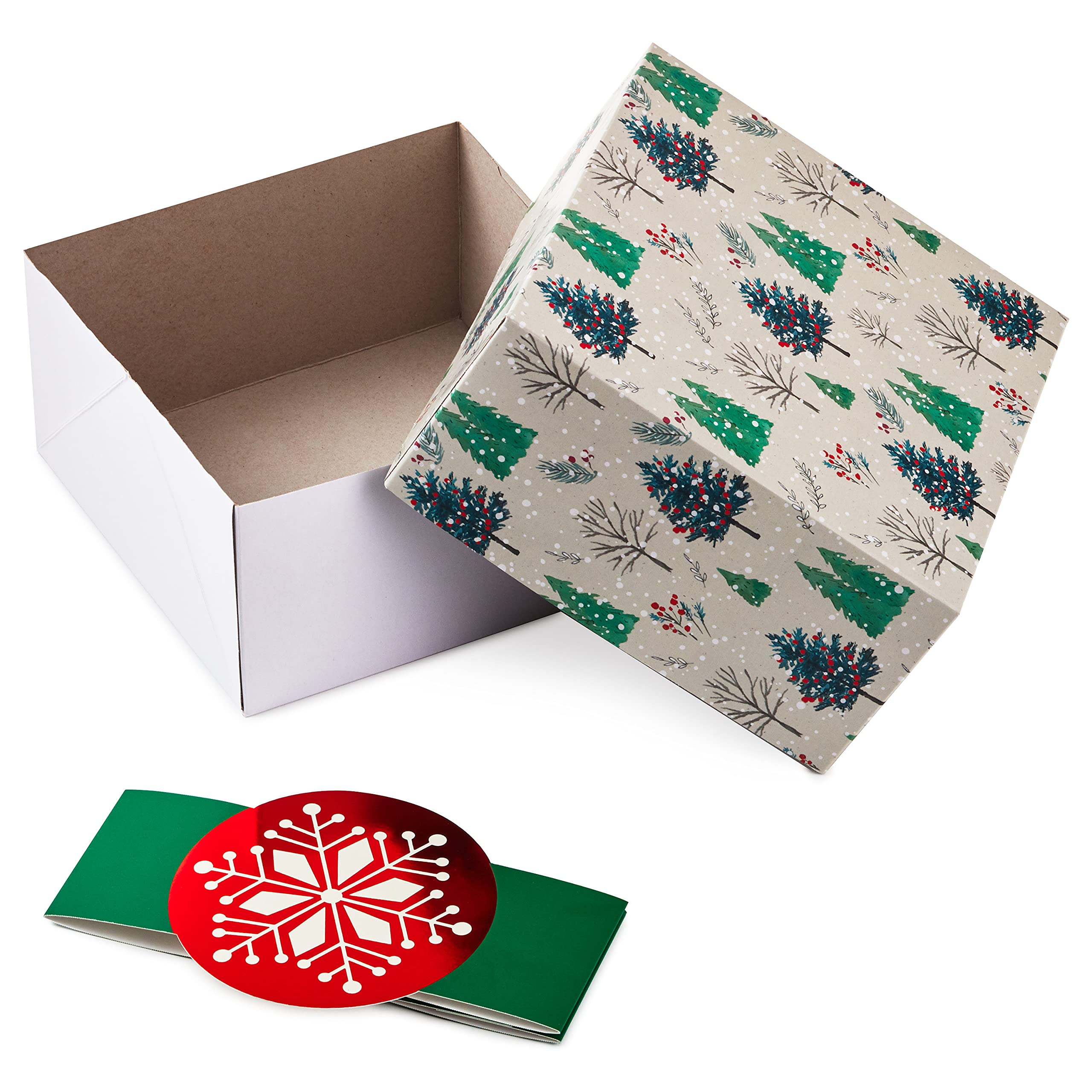 Hallmark Holiday Gift Boxes 3-Pack Assorted Sizes (Snowflakes, Christmas Trees, Plaid) for Hostess Gifts, Christmas Parties, Wrapped Treats
