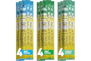 Lorissa's Kitchen Premium Grass-Fed & Finished Beef & Free Range Turkey Jerky Snack Sticks 12-Pack: 8g Protein, Certified Free from Top 9 Allergens, Gluten-Free, Non-GMO, Zero Sugar, Keto, Paleo