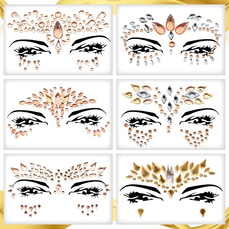 FaceGEM London 6 PCS Face Gems Adhesive Glitter Jewelry Sticker Z6ZAKMIX-C