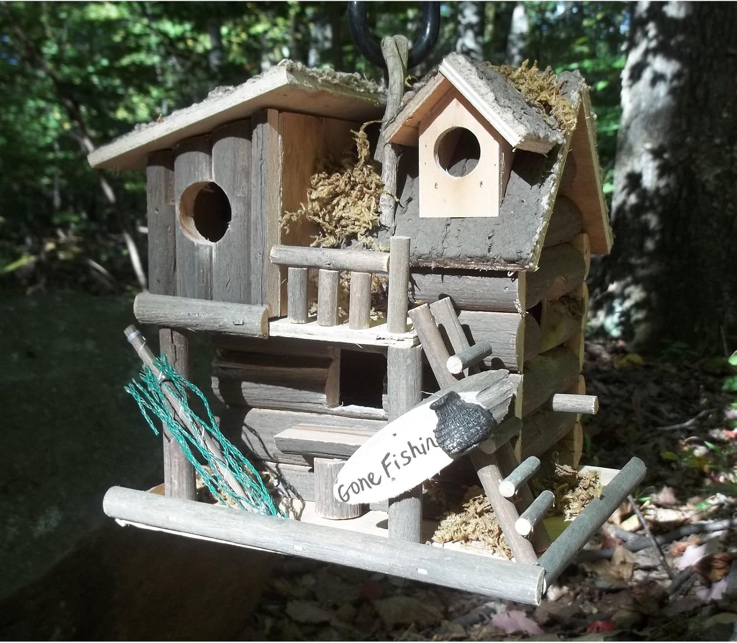 Amazon Com Hot Sale Birdhouse Gone Fishing Wood Log Cabin Bird