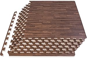 ProsourceFit Wood Grain Puzzle Mat 1/2-in, 6 EVA Foam Interlocking Floor Tiles (24SQ FT) for Secure Indoor Room Workout Floor