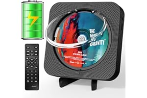 SKYANS Portable Bluetooth CD Player with Timer Built-in HiFi Speakers, Rechargeable Desktop CD Player with LCD Screen, Support CD/FM Radio/USB/AUX (Black)