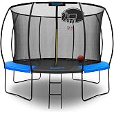 SereneLife 8FT 10FT 12FT 14FT Outdoor Trampoline for Kids and Adults &ndash; ASTM Certified Heavy-Duty Backyard Trampoline with Safety Poles, Net Enclosure, and Stable Anti-Rust Frame