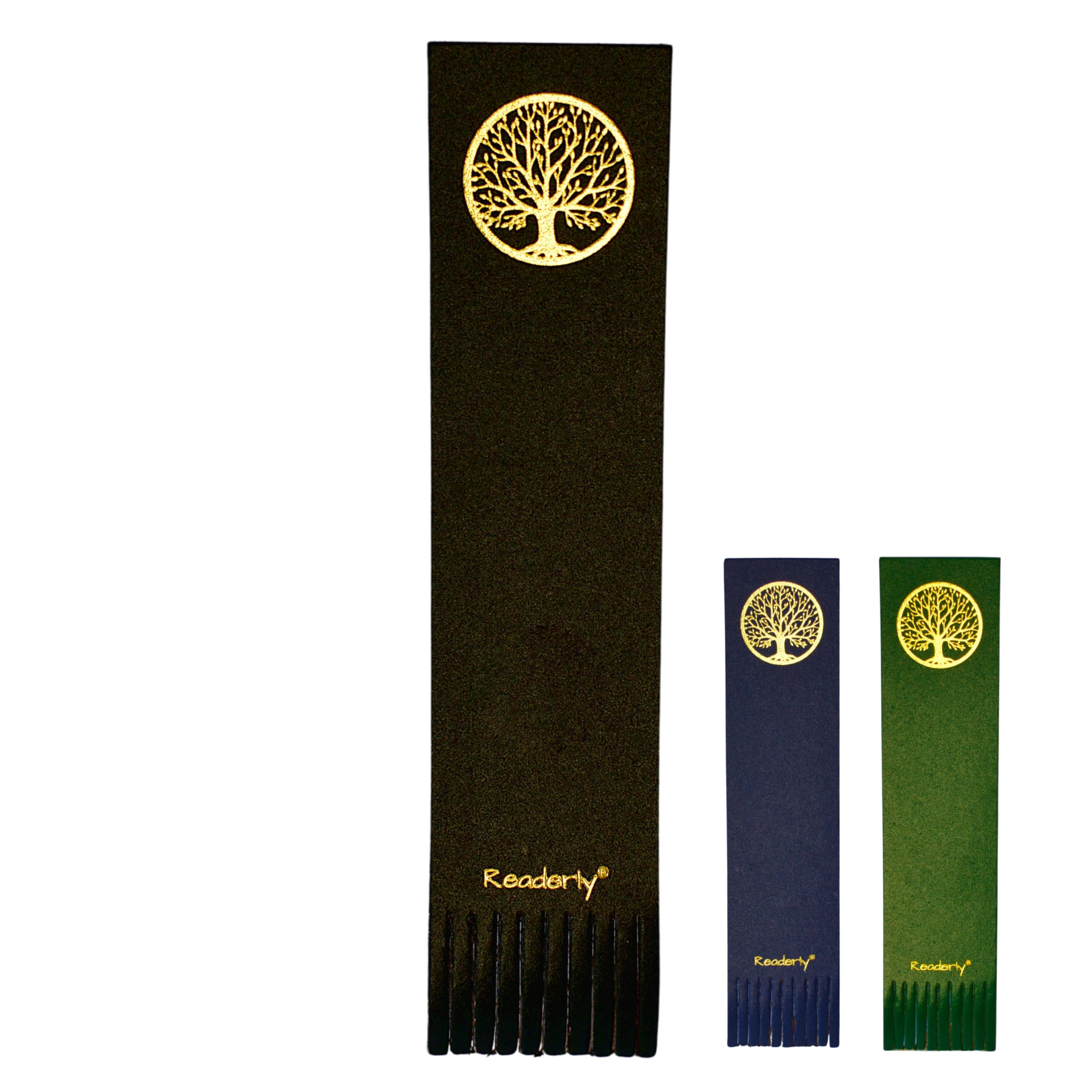 Readerly Leather Bookmark – Tree of Life with Gold Foil, Book Mark Gift for Readers (Jet Black)