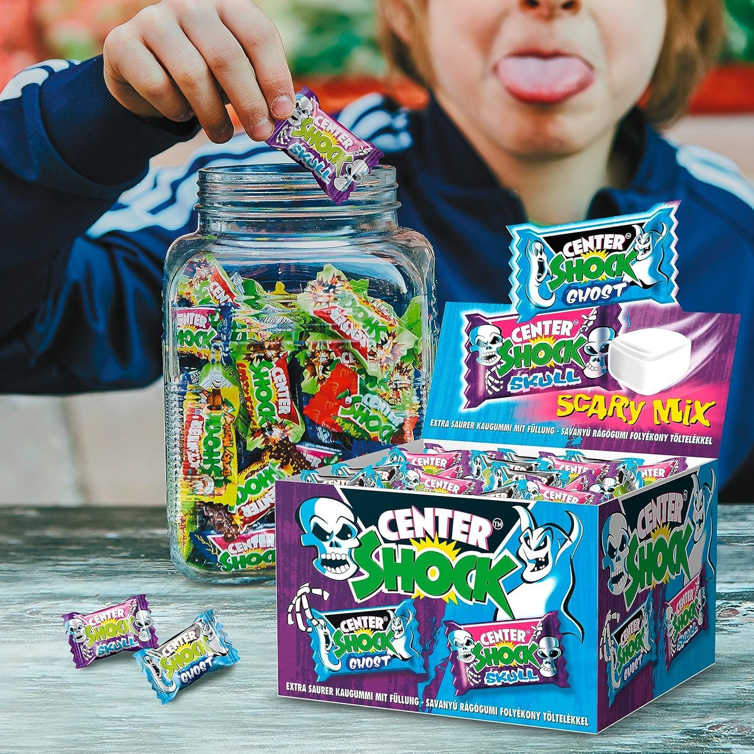 Center Shock Scary Mix, Box mit 100 Kaugummis, extra-sauer mit verschiedenen Sorten, ideal für Geburtstag, Pinata, Candy-Bar, Schultüte und Weihnachten, 400g 3