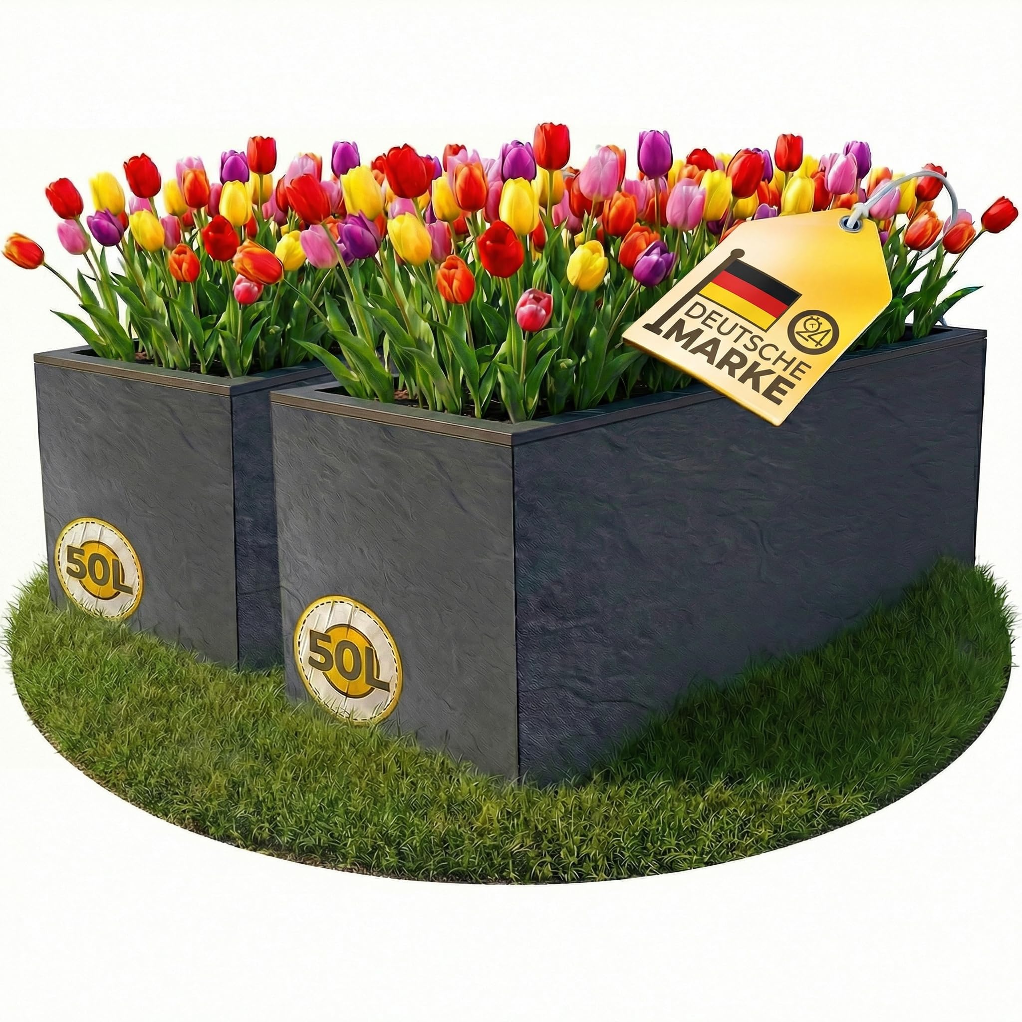 Ondis24 2X Pflanzkübel Vulkano, je 50L Pflanzvolumen, rechteckig, Blumenkasten mit Wasserspeicher, Balkon Terrasse, Blumenkübel, Doppelpack (Anthrazit)