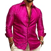 Barry.Wang Mens Western Shirts Silk Paisley Long Sleeve Button Down Dress Shirt Designer Mexico Cowboy Shirt Party Casual