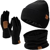 Bebila Winter Beanie Hat Scarf Gloves Set for Men, Thick Knit Hat Warm Neck Fleece Lined Winter Gift