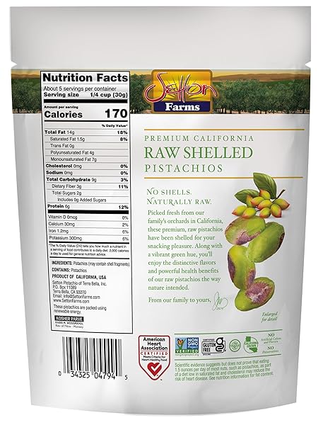 SETTON FARMS NATURALLY RAW SHELLED PISTACHIOS, NO SHELL, NON-GMO PROJECT VERIFIED, CERTIFIED GLUTEN FREE, VEGAN AND KOSHER, HEART HEALTHY SNACK, 5 OZ. (ALSO PERFECT FOR MAKING DUBAI CHOCOLATE)