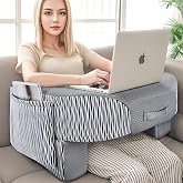 LEBENGURU Reading Pillow for Laptop, Extra Large Armrest for Bed, Stripe | Soft Foam Gaming Pillow for Working, Large Pockets, Hight Adjustable Lap Desk Pillow for Adult Sitting in Bed, Floor, Sofa