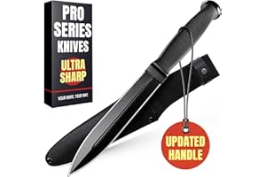 Fixed Spear Point Dagger Knife - Sharp Dual Edge Knife with Fix Half Serrated Blade – Best Black Tactical Knife with Sheath f