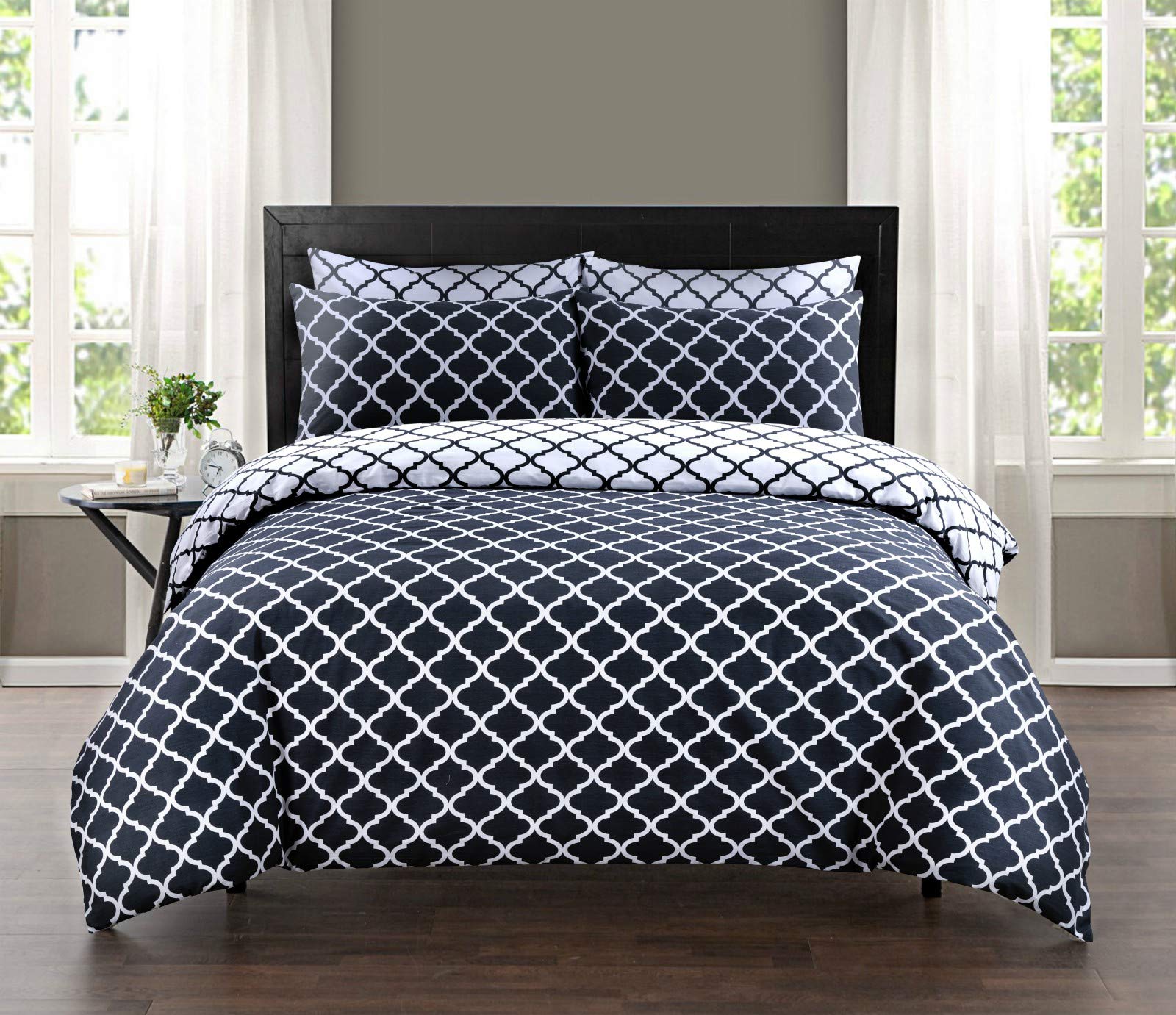 ETC King Size Duvet Cover Sets 100% Pure Cotton Reversible Printed Hotel Quality Duvet Cover Ultra Soft Easy Care bedding sets king size Super Soft and Luxury Bedding Sets (Spades Black-King)