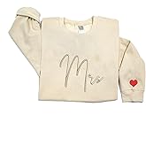 Regamor Custom Embroidered Matching Couple Sweatshirt Mrs Sweatshirt for Women on Sleeve Wedding Christmas Valentine Day 29