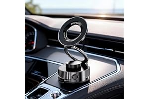 Vacuum Magnetic Phone Holder, 360° Adjustable Car Mount with Suction Cup, Foldable Phone Stand for Vehicles (Black)