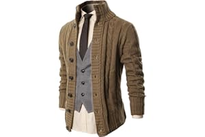 H2H Mens Cable Knitted Heavey Sweater Cardigan Thermal Button Down Closure