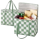 Ohocut Checkered Insulated Grocery Bags 2 Pack, Checkerboard Cooler Shopping Bags for Groceries, Insulated Bags for Food Delivery