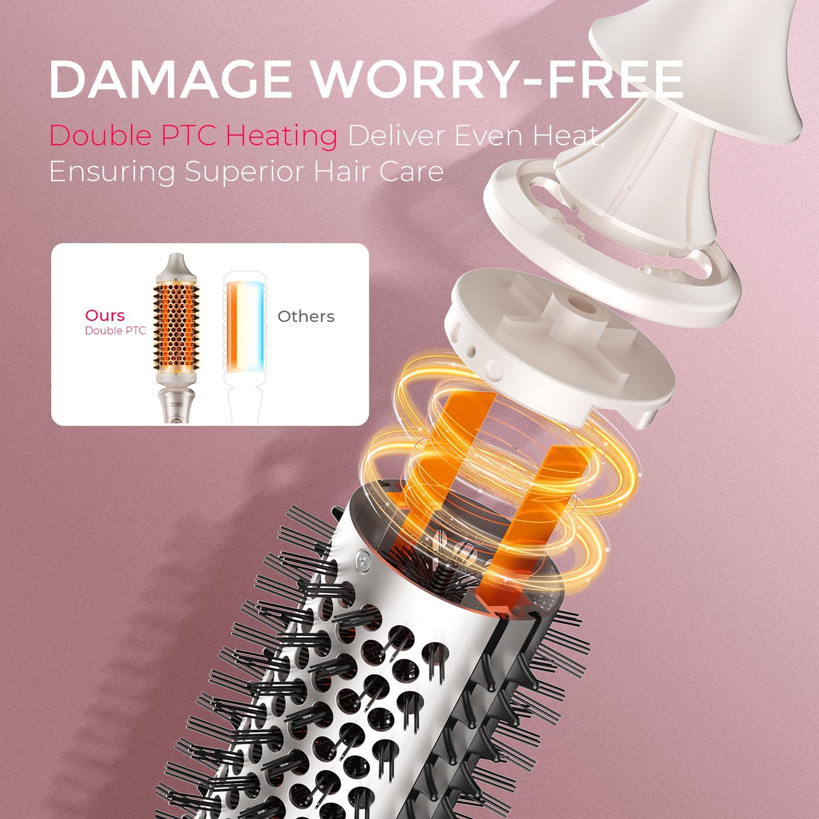 TYMO Thermal Brush Curling Brush - STYLUX 1.7 Inch Blowout Volumizer with Flexi-Fit for Hair Straightening, Heated Round Styler Tool, Hair Straightener and Curler 2 in 1, Dual Voltage & Light, Gold