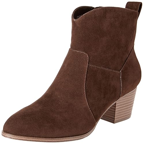 Amazon Essentials Women's Western Ankle Boots with Stacked Heel, Dark Toffee Brown, 7