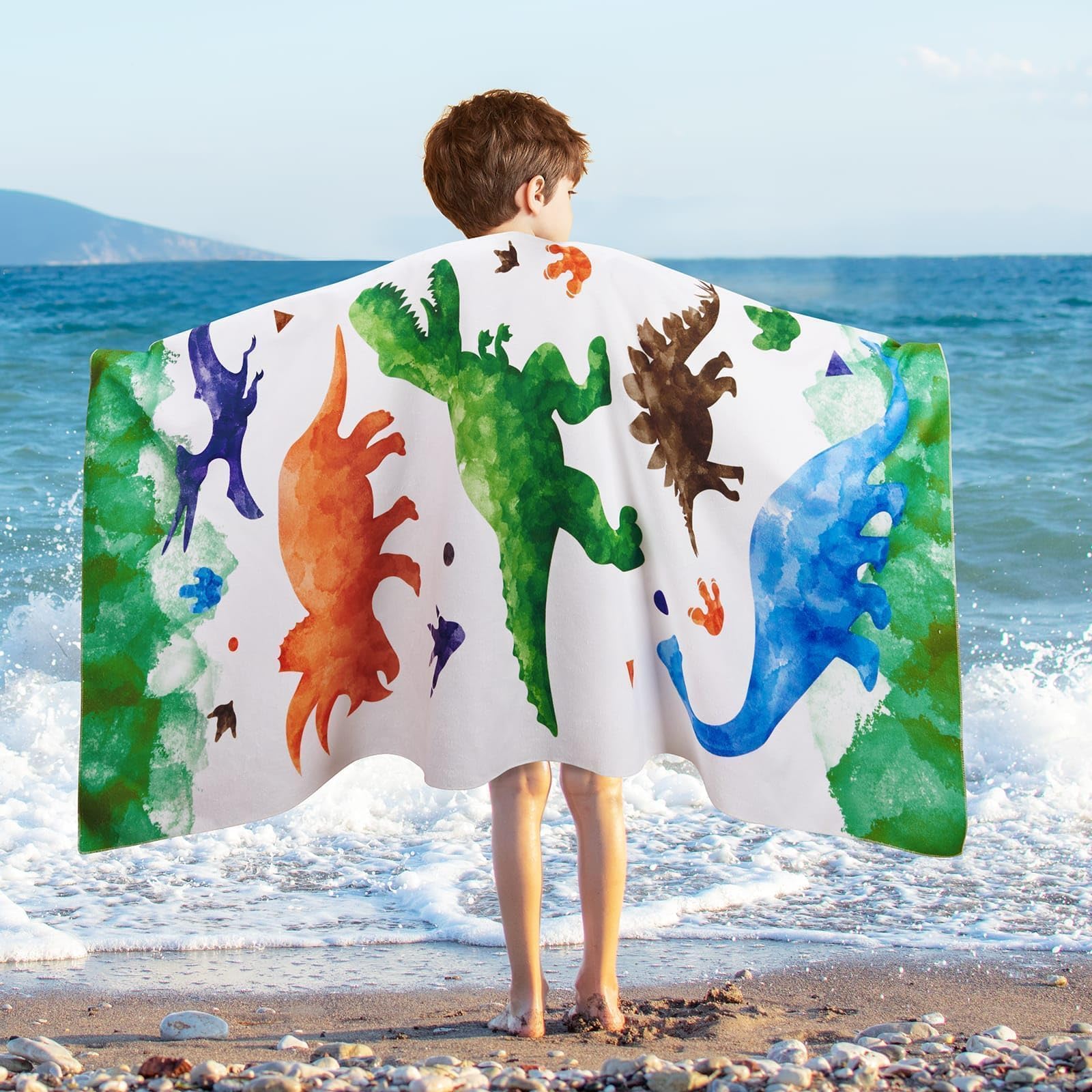 Dinosaur Kids Beach Towel for Boys - Dino 76 x 150cm Pool Towels Personalized Beach Towels for Boys Kids Quick Dry Ultra Absorbent Super Soft Beach Blanket Camping Travel Swimming Bath Shower Towel
