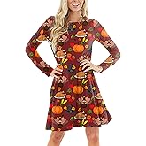 Deerose Women Thanksgiving Dress Long Sleeve Turkey Graphic Thankful Outfits