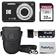 KODAK PIXPRO FZ55 16MP Digital Point & Shoot Camera, 5X Optical Zoom, 28mm Wide Angle, 1080P Full HD Video, Bundle with 32GB SD Card, Protective Case, and Hi-Speed Card Reader (Black)