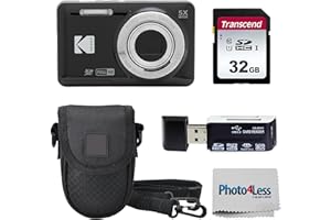 KODAK PIXPRO FZ55 16MP Digital Point & Shoot Camera, 5X Optical Zoom, 28mm Wide Angle, 1080P Full HD Video, Bundle with 32GB SD Card, Protective Case, and Hi-Speed Card Reader (Black)