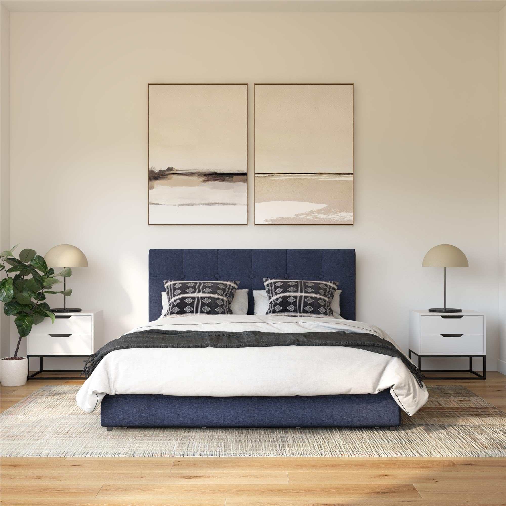 Photo 1 of DHP Rose Upholstered Platform Bed with Underbed Storage Drawers and Button Tufted Headboard and Footboard, No Box Spring Needed, Full, Blue Linen