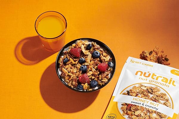 NUTRAIL NUT GRANOLA CEREAL, HONEY NUT, NO SUGAR ADDED, KETO, LOW CARB, GLUTEN FREE, GRAIN FREE, HEALTHY BREAKFAST 8 OZ. 1 COUNT