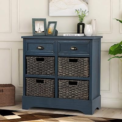 Storage Chest with 2 Drawers and 4 Baskets, Antique Navy