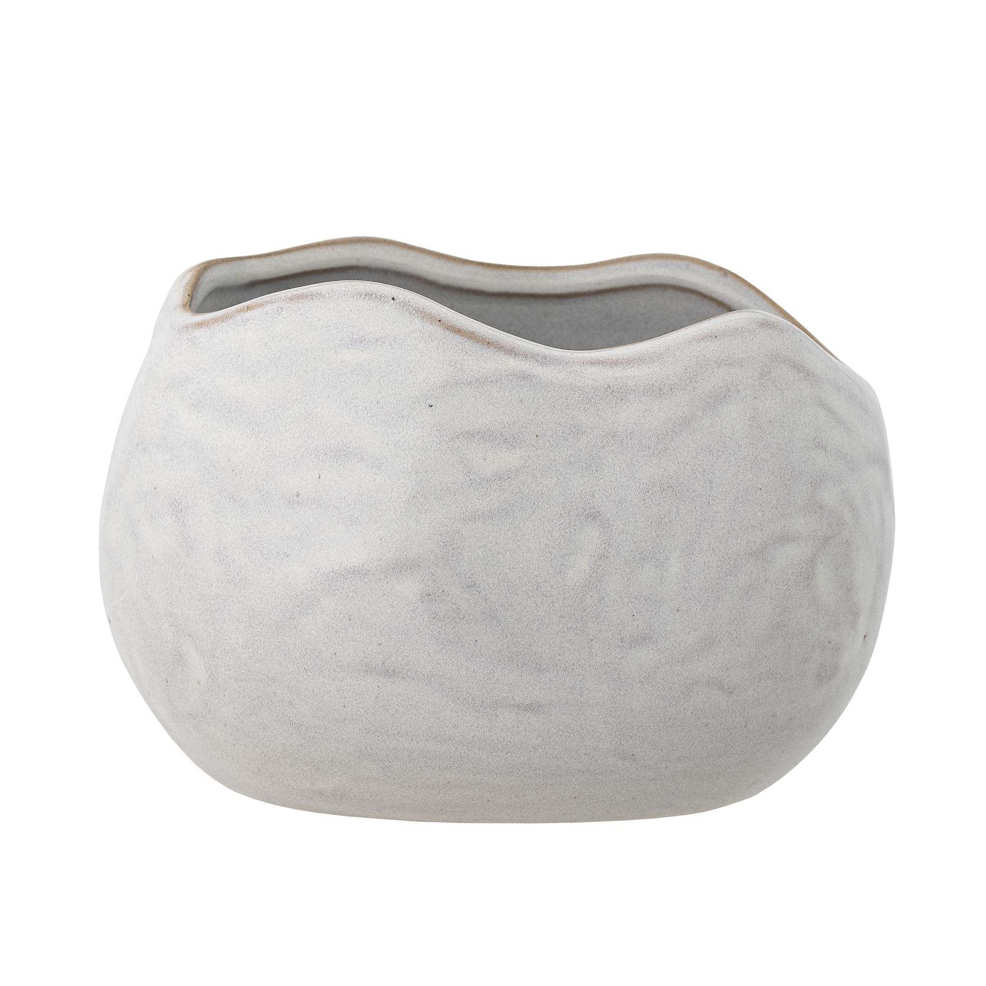 Bloomingville Pennie Collection White Flowerpot, Organic Design Glazed Stoneware, Perfect for Indoor Plant Decoration, Matt Finish, L16.5xH11xW13 cm, Unique with Color Variation, 82060773