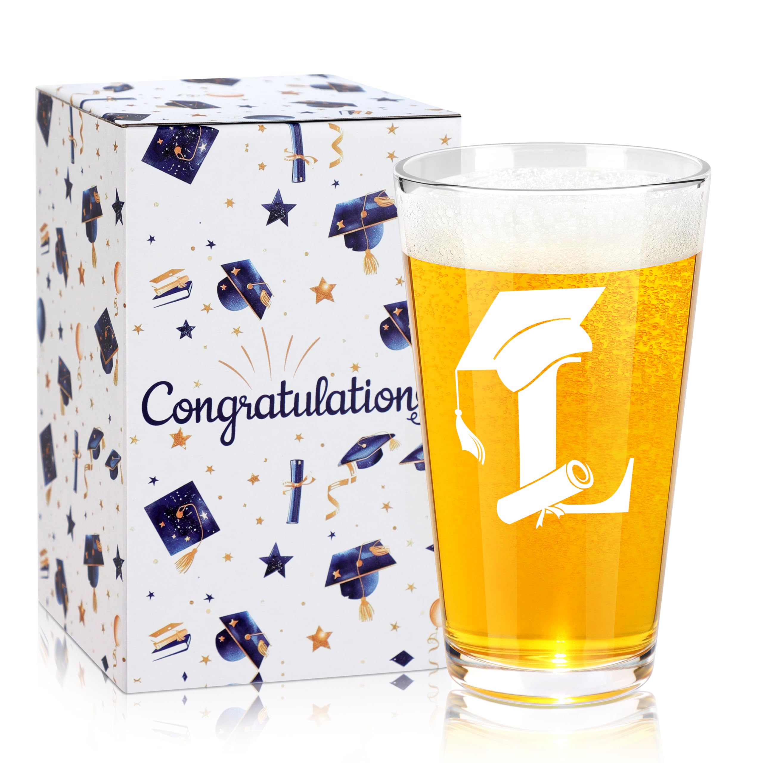 Photo 1 of **letter S** JSENGIFT Graduation Gifts for Him 2025, College Master Degree Graduation Gifts for Him Men Brother Boyfriend Friends Graduates Son Grandson Personalized Drinking Glass 16 oz Intial S