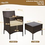 Yaheetech 3-Piece Rattan Garden Set Outdoor Patio Table Chairs Cushions Brown view 3