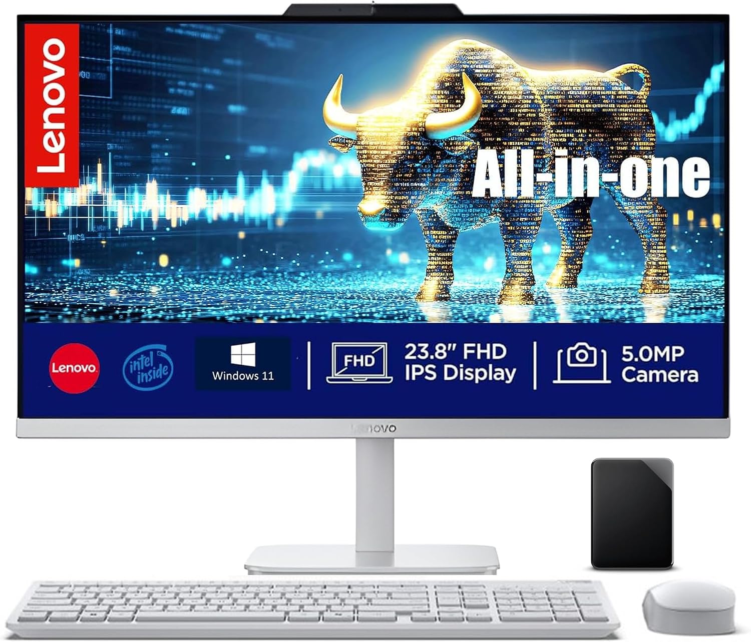 Lenovo All in One Desktop, Intel Ultra-Fast 4-Core CPU| 24'' FHD Display| 16GB RAM, 1TB Storage(512GB SSD On Board & 512GB External)| Wi-Fi 6| Bluetooth| RJ-45| Windows 11 | HDMI | Wireless KB & Mouse
