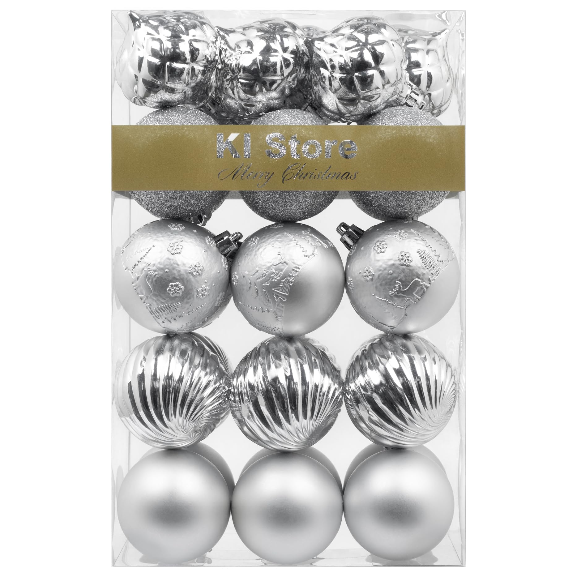 KI Store Silver Christmas Baubles 30pcs 60mm Shatterproof Christmas Tree Decoration Ornaments