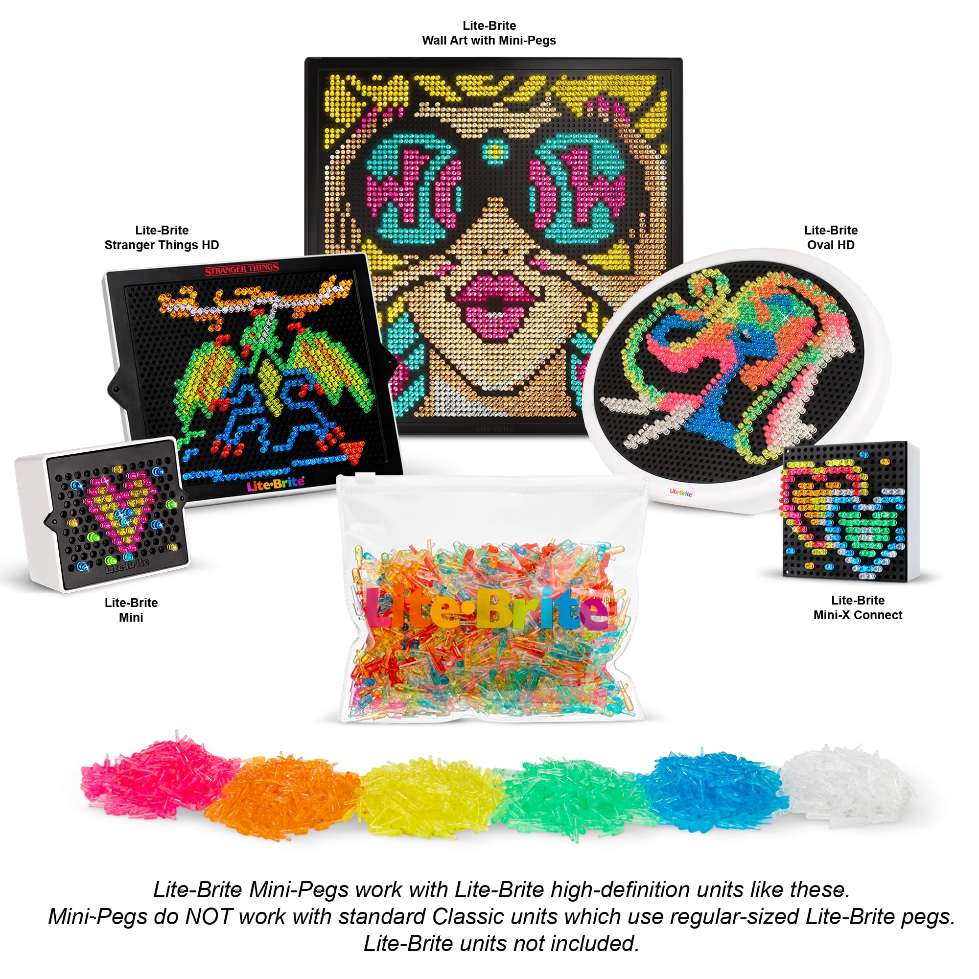 Lite Brite High Definition Grid 1,260 Mini Peg Refill Set – for Use Oval, Wall Art & Stranger Things – Amazon Exclusive