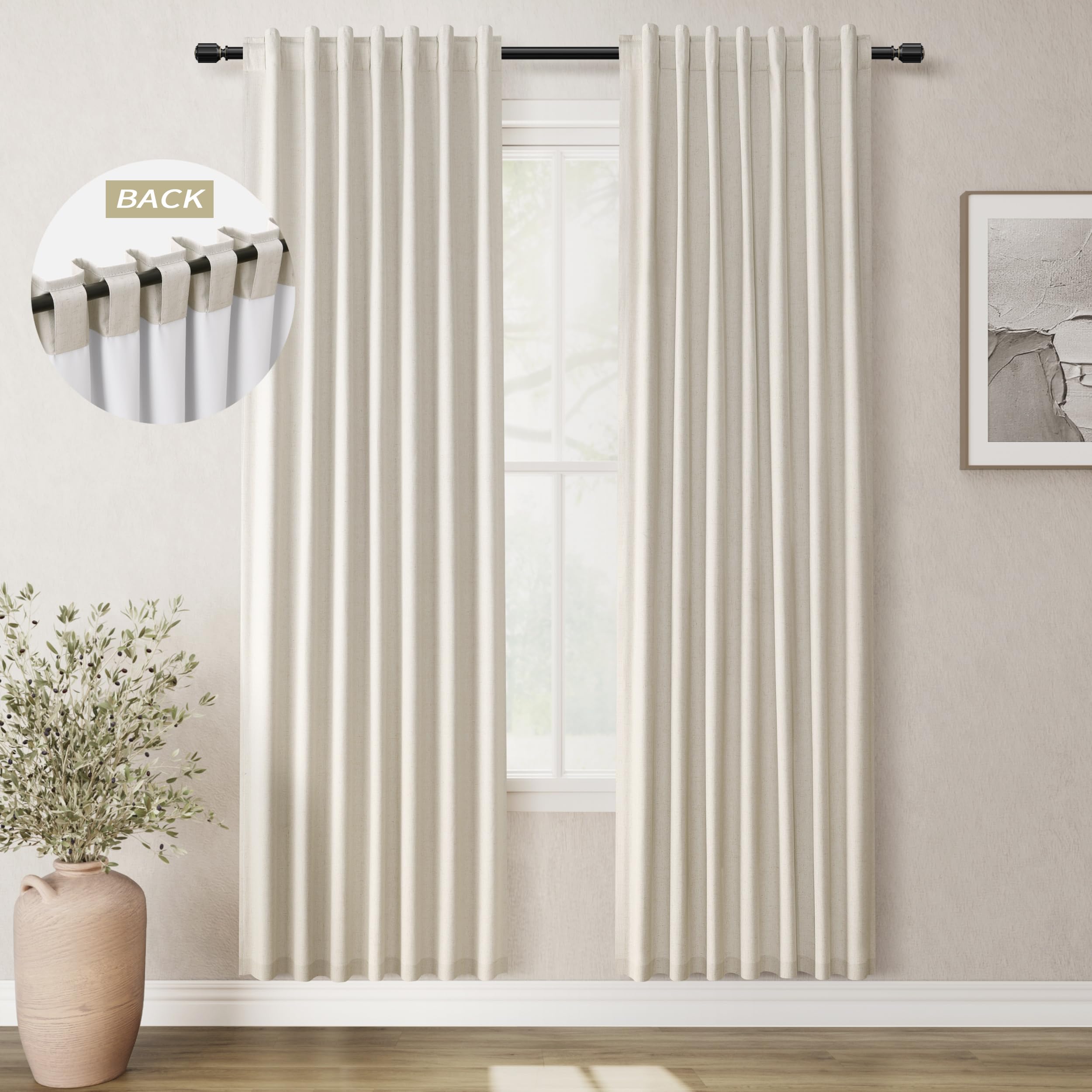 Photo 1 of Greyish Beige Linen Black Out Curtains 80 Inch Long 2 Panels Set for Bedroom Light Blocking Curtains Greige with 100% Blackout Backing Light Taupe Thermal Insulated Room Darkening Curtain Drapes