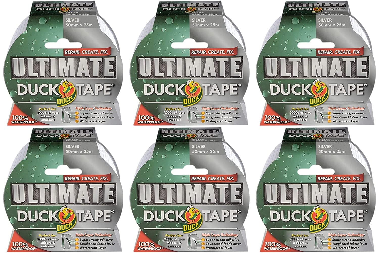 Duck Tape 232153.6 Ultimate Cloth Tape Silver 50mm x 25m, Pack of 6 — image 1