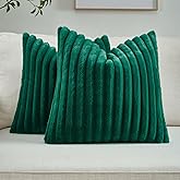 FUTEI Emerald Green Throw Pillow Covers Set of 2, 18x18 Inch Soft Faux Rabbit Fur Striped Texture Cushion Cases, Modern Decorative Couch Pillows for Living Room Bed