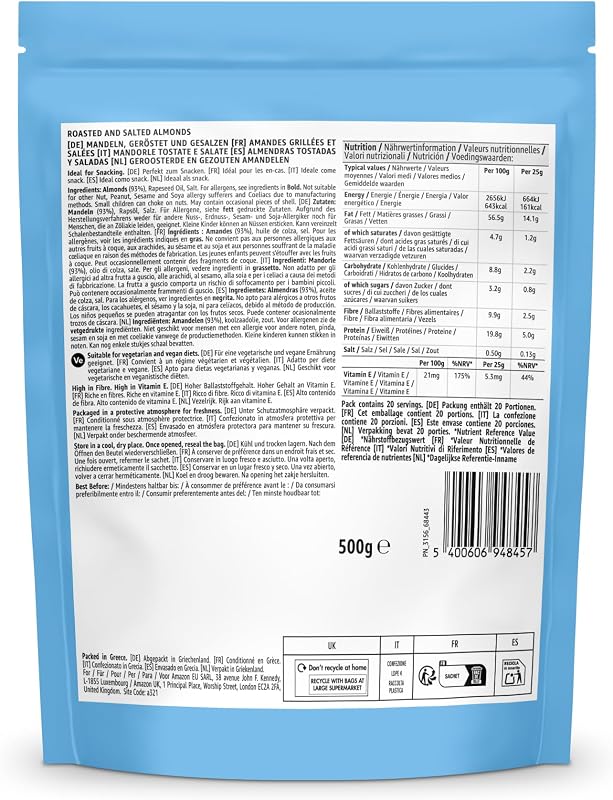 ALMENDRAS TOSTADAS Y SALADAS, 500 g