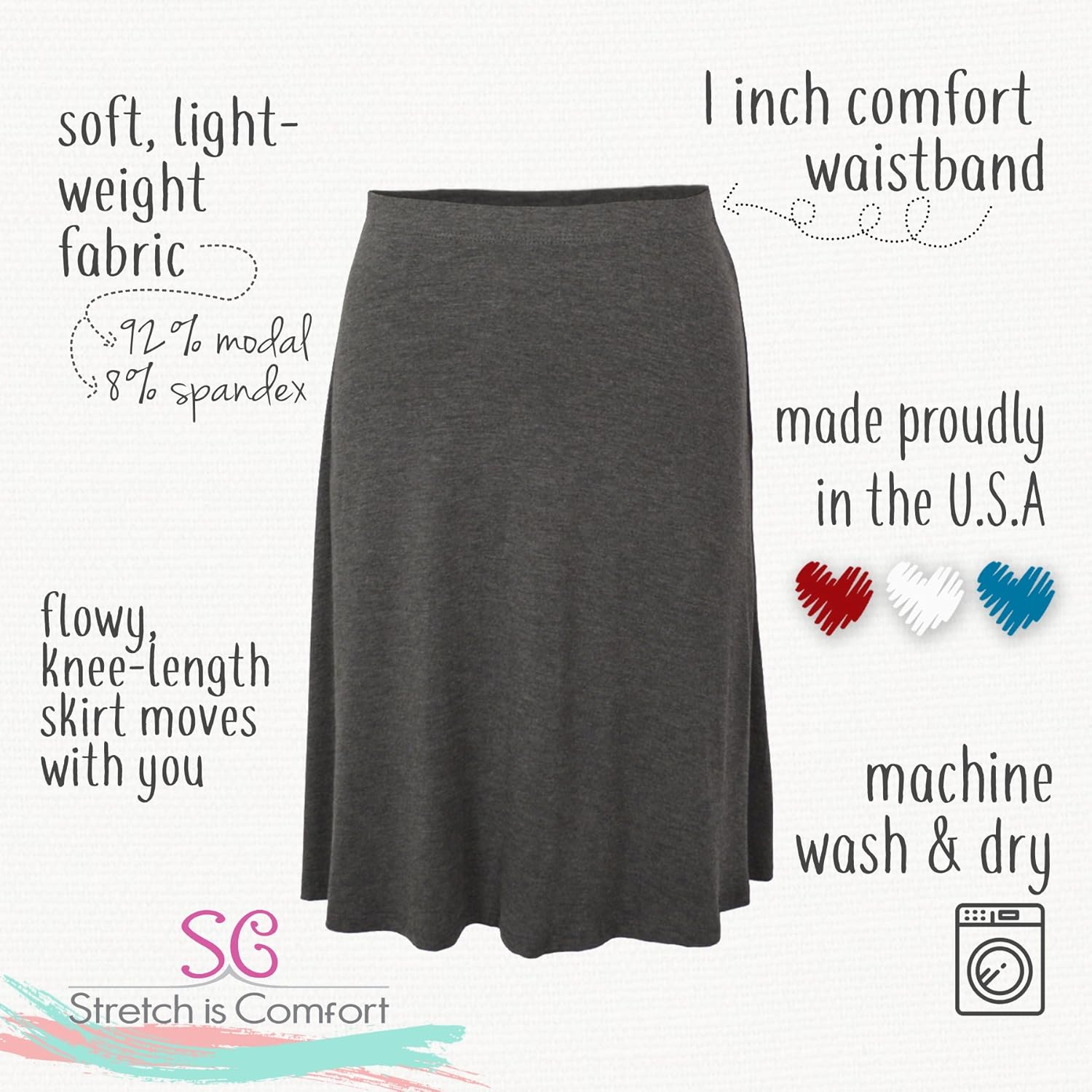 Knee Length A-Line Flowy Skirt | Comfortable Clothes for Women and Girls | S-5XL at  Women’s Clothing store