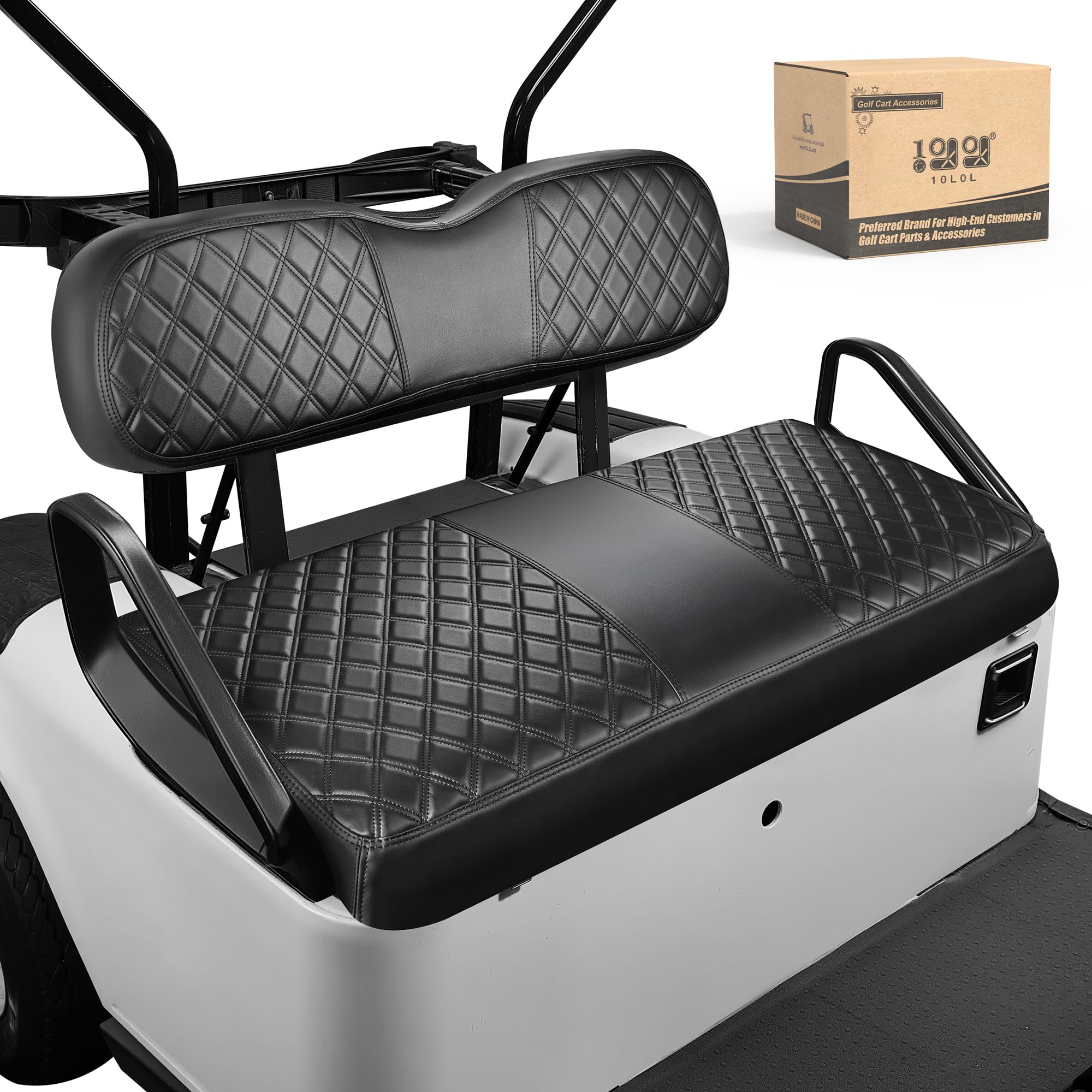 View 1 of 10L0L Golf Cart Leather Front Seat Cover for EZGO TXT - Soft PU Leather and Fitting Memory Foam, 3D Diamond Pattern, Golf Cart Vinyl Waterproof Replacement Seat Cover (Black)