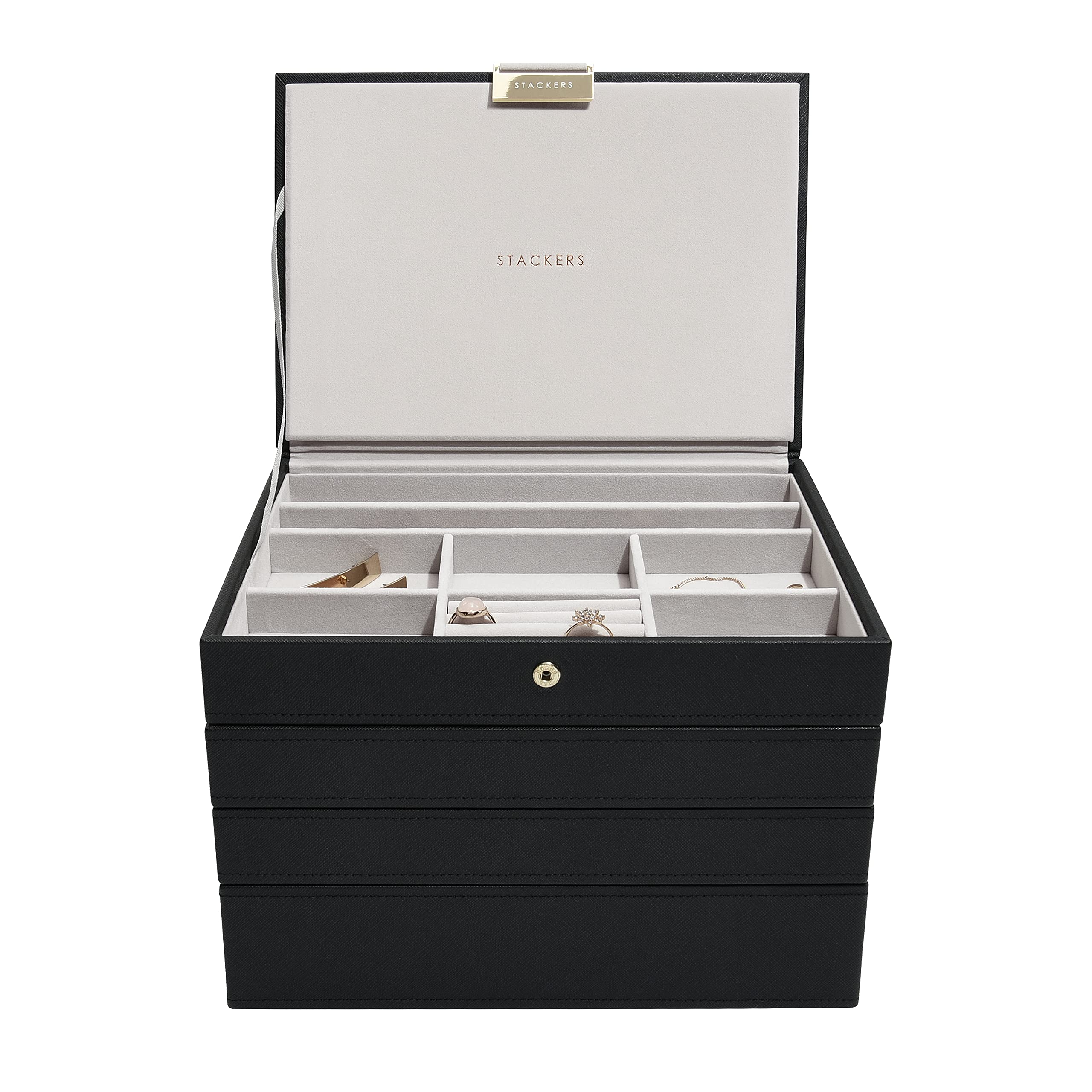 Stackers Black Classic Medium Jewellery Box, Set of 4