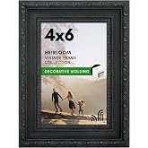 Americanflat 4x6 Picture Frame with Shatter-Resistant Glass - Vintage Frames with Easel - Ornate Picture Frames for Wall and Tabletop Display - Black