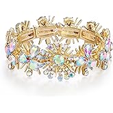 BriLove Wedding Bridal Stunning Crystal Snowflake Teardrop Cluster Stretch Bangle Bracelet for Women Bride