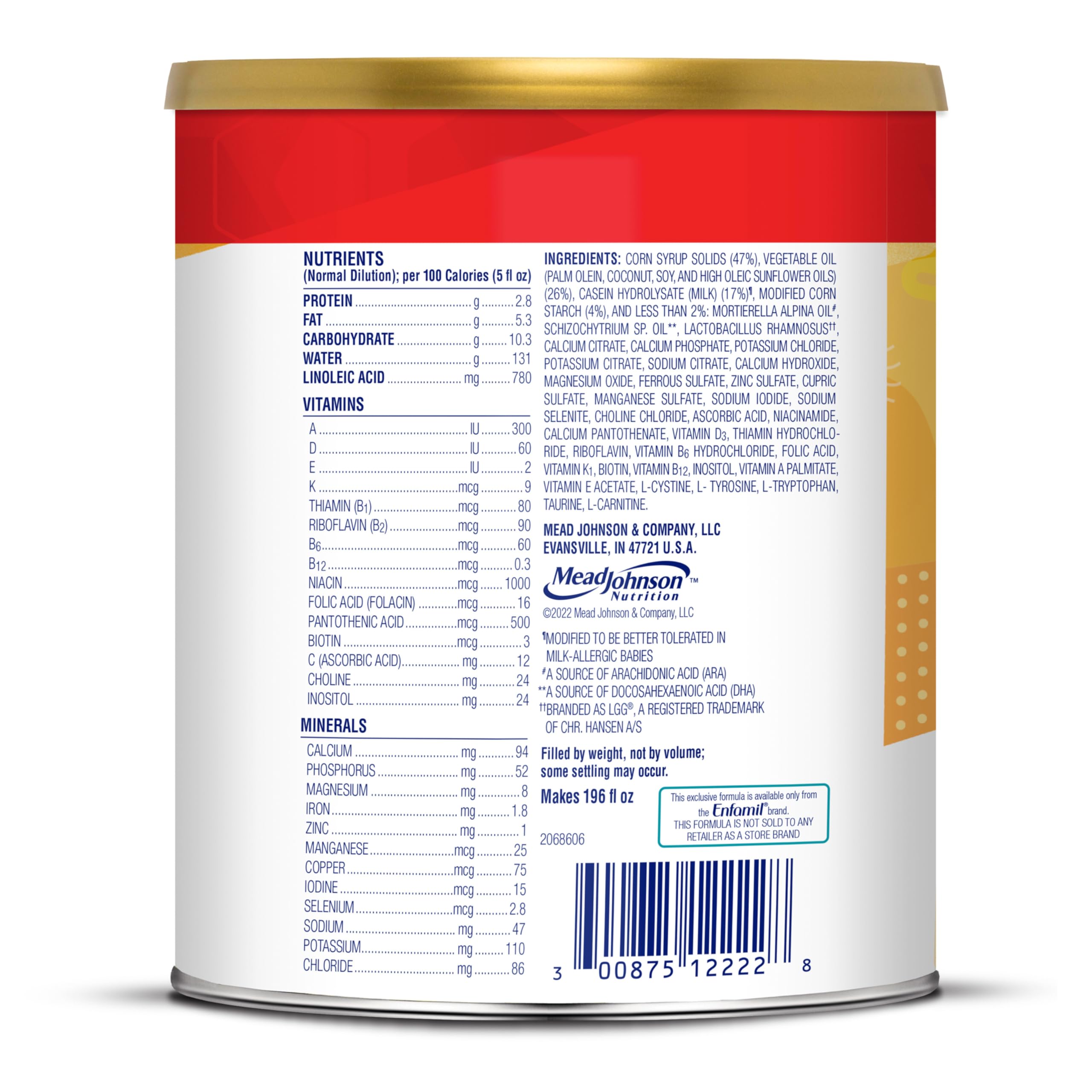 Enfamil Nutramigen Hypoallergenic Baby Formula with Iron, Lactose Free, Colic Relief from Cow's Milk Allergy Starts in 24 Hours, Brain Building DHA, Probiotic LGG for Immune Support, 27.8 Oz Can