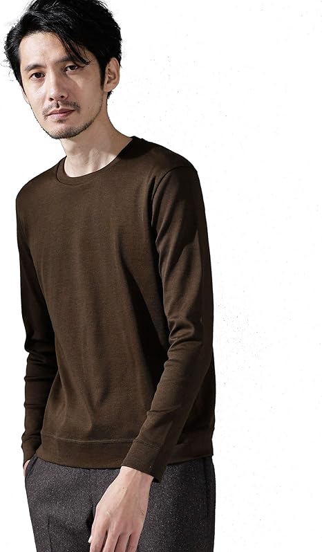 Amazon ナノユニバース ｆｏｒｍａｌ ｊｅｒｓｅｙ クルーネック カットソー 長袖 メンズ L ブラウン Tシャツ カットソー 通販